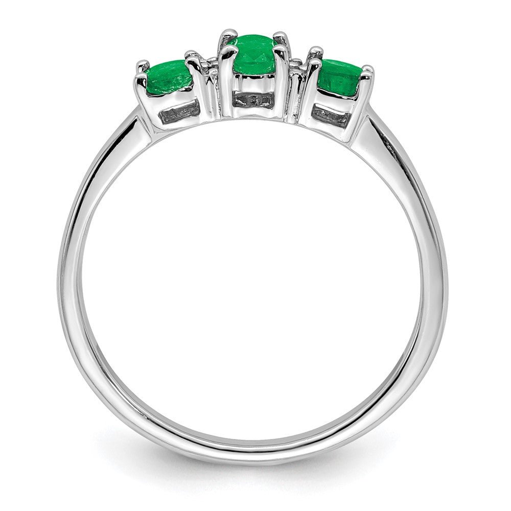 Sterling Silver Rhodium 3 Oval Gemstone and Diamond Ring