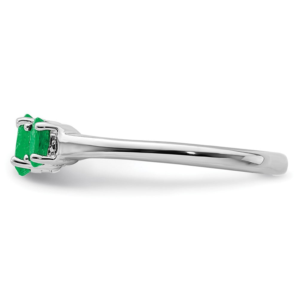 Sterling Silver Rhodium 3 Oval Gemstone and Diamond Ring
