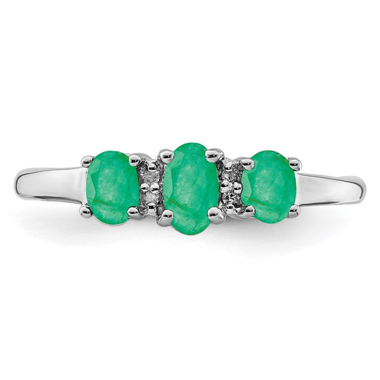 Sterling Silver Rhodium 3 Oval Gemstone and Diamond Ring