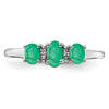 Sterling Silver Rhodium 3 Oval Gemstone and Diamond Ring
