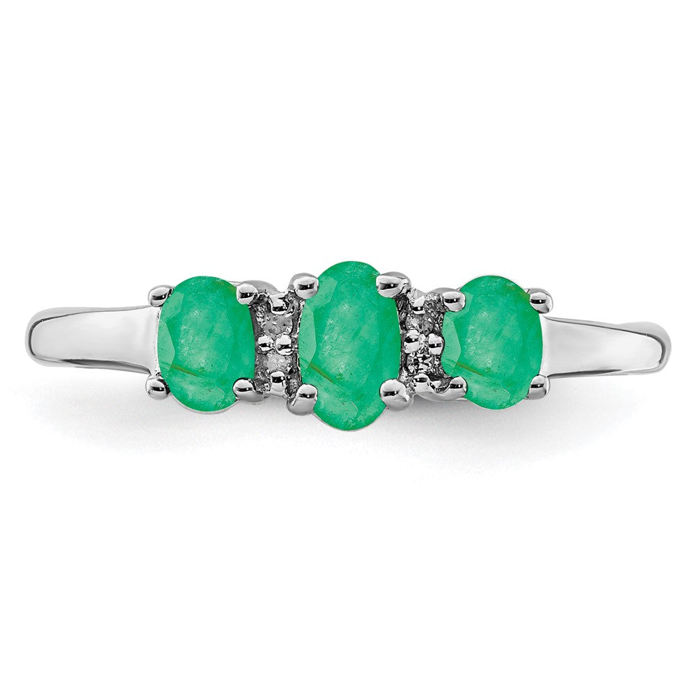 Sterling Silver Rhodium 3 Oval Gemstone and Diamond Ring