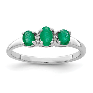 Sterling Silver Rhodium 3 Oval Gemstone and Diamond Ring