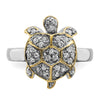 Sterling Silver Rhodium-plated CZ and Flash Gold-Plated Turtle Ring