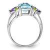 Sterling Silver Rhodium Light Swiss Blue Topaz, Amethyst & Peridot Ring