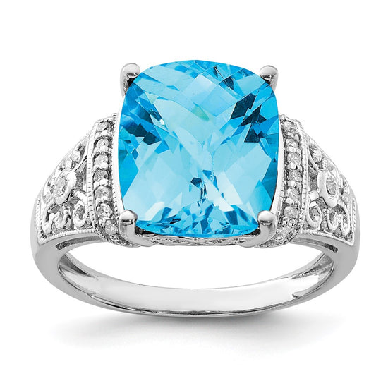 Sterling Silver Checker-cut Gemstone & Diamond Rings