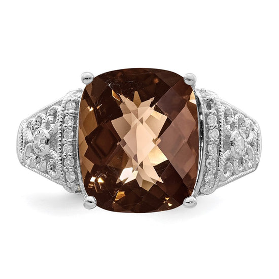 Sterling Silver Checker-cut Gemstone & Diamond Rings
