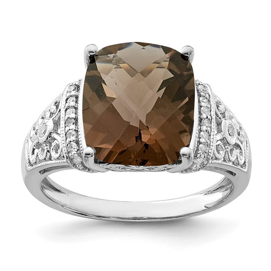 Sterling Silver Checker-cut Gemstone & Diamond Rings