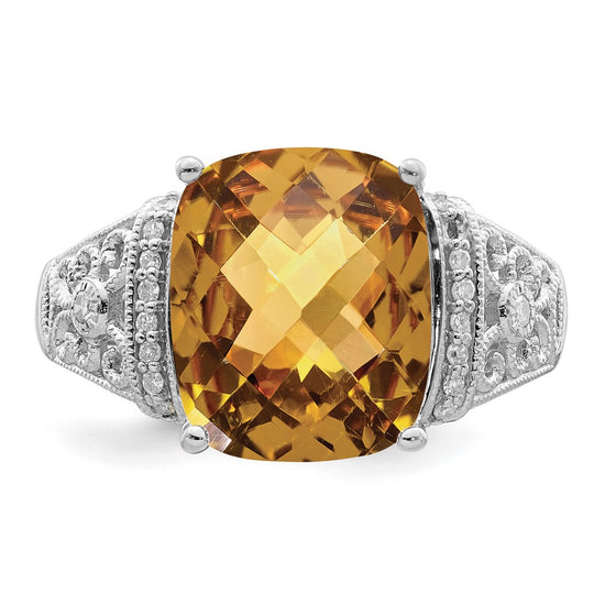 Sterling Silver Checker-cut Gemstone & Diamond Rings