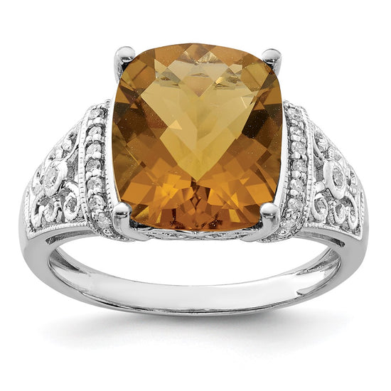 Sterling Silver Checker-cut Gemstone & Diamond Rings