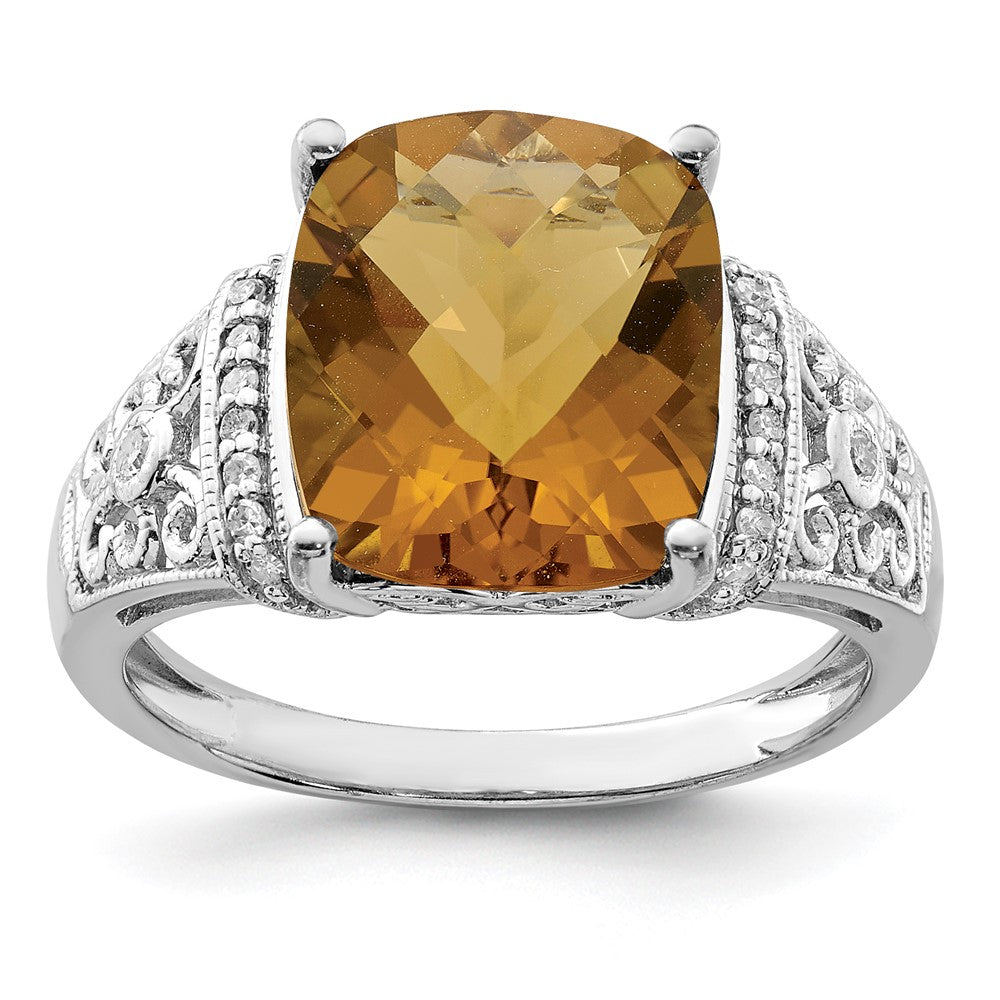 Sterling Silver Checker-cut Gemstone & Diamond Rings
