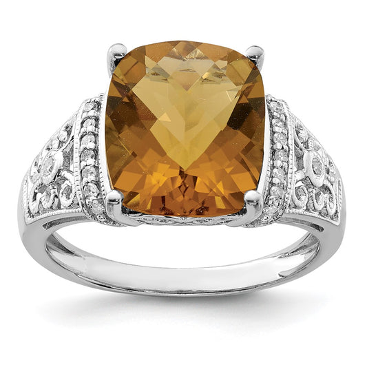 Sterling Silver Checker-cut Gemstone & Diamond Rings