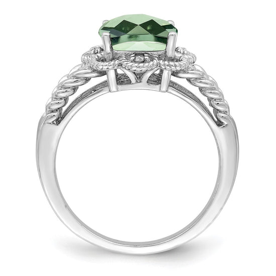 Sterling Silver Rhodium-plated Checker-Cut Gemstone and Diamond Ring