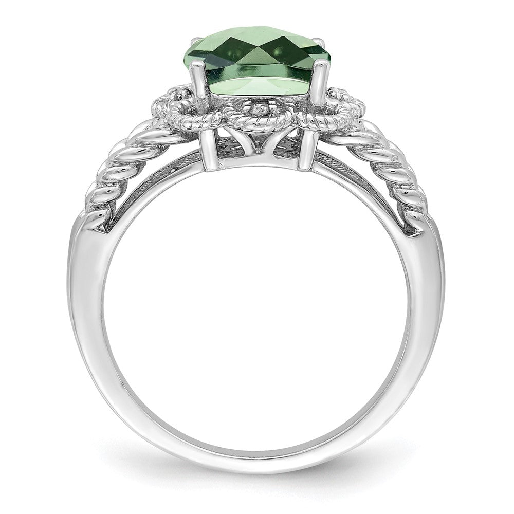 Sterling Silver Rhodium-plated Checker-Cut Gemstone and Diamond Ring