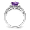 Sterling Silver Rhodium-plated Checker-Cut Gemstone and Diamond Ring