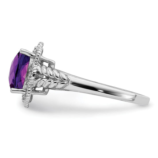 Sterling Silver Rhodium-plated Checker-Cut Gemstone and Diamond Ring