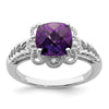 Sterling Silver Rhodium-plated Checker-Cut Gemstone and Diamond Ring