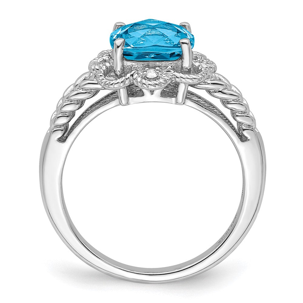 Sterling Silver Rhodium-plated Checker-Cut Gemstone and Diamond Ring