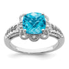 Sterling Silver Rhodium-plated Checker-Cut Gemstone and Diamond Ring