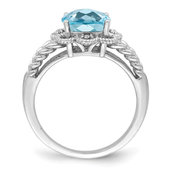 Sterling Silver Rhodium-plated Checker-Cut Gemstone and Diamond Ring