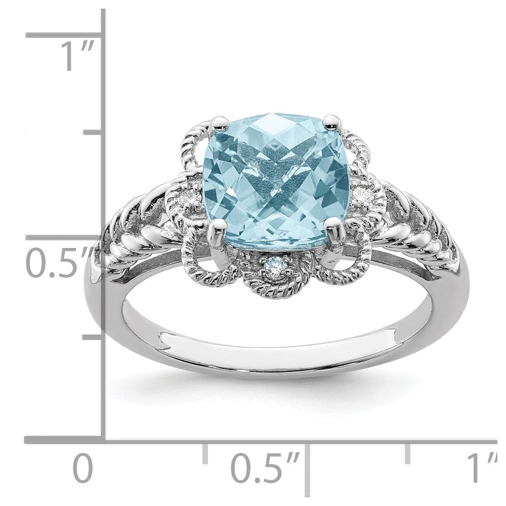 Sterling Silver Rhodium-plated Checker-Cut Gemstone and Diamond Ring
