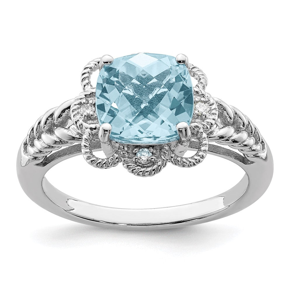 Sterling Silver Rhodium-plated Checker-Cut Gemstone and Diamond Ring