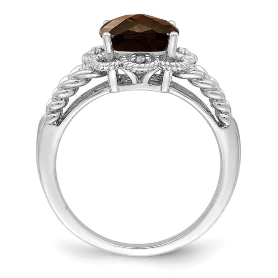 Sterling Silver Rhodium-plated Checker-Cut Gemstone and Diamond Ring