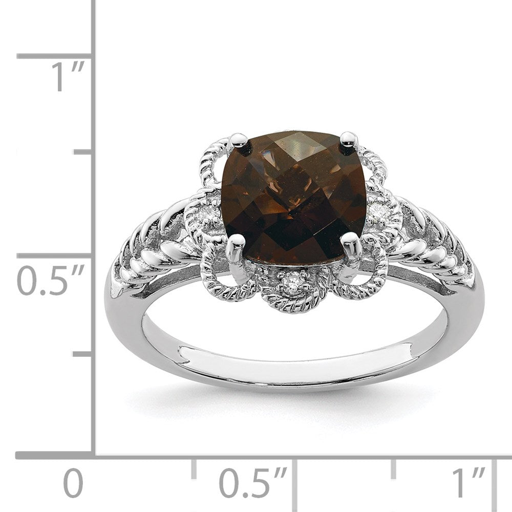 Sterling Silver Rhodium-plated Checker-Cut Gemstone and Diamond Ring