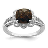 Sterling Silver Rhodium-plated Checker-Cut Gemstone and Diamond Ring