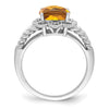 Sterling Silver Rhodium-plated Checker-Cut Gemstone and Diamond Ring