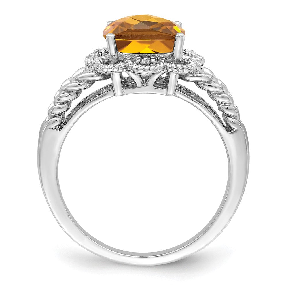 Sterling Silver Rhodium-plated Checker-Cut Gemstone and Diamond Ring