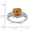 Sterling Silver Rhodium-plated Checker-Cut Gemstone and Diamond Ring