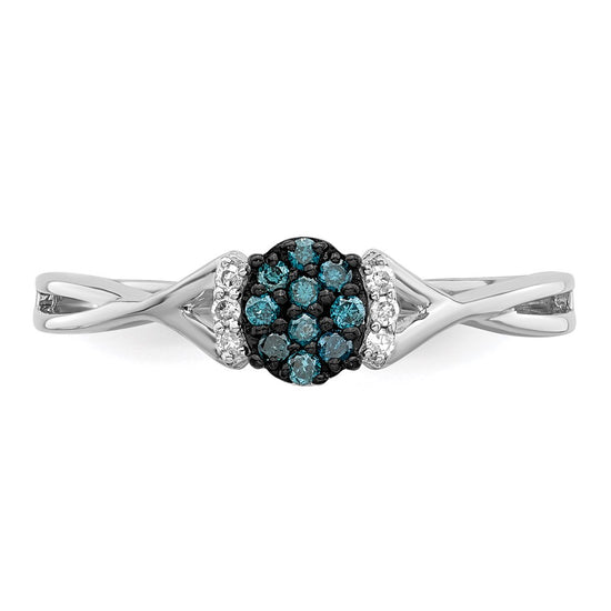 White Night Sterling Silver Rhodium-plated Blue and White Diamond Oval Ring