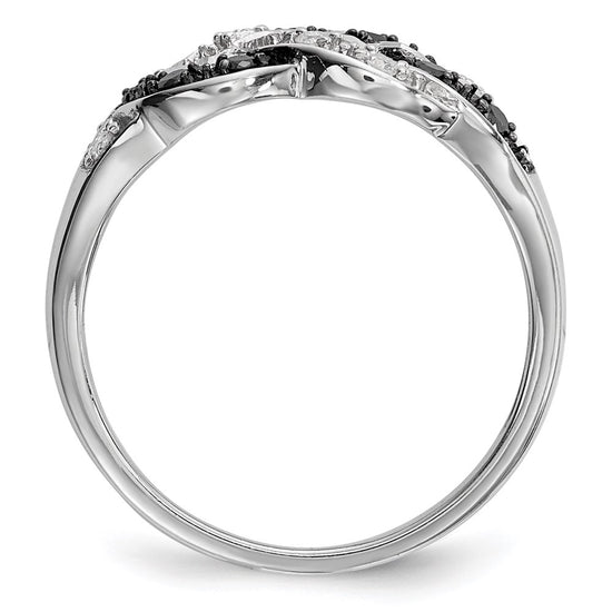 White Night Sterling Silver Rhodium-plated Black and White Diamond Intertwined Ring
