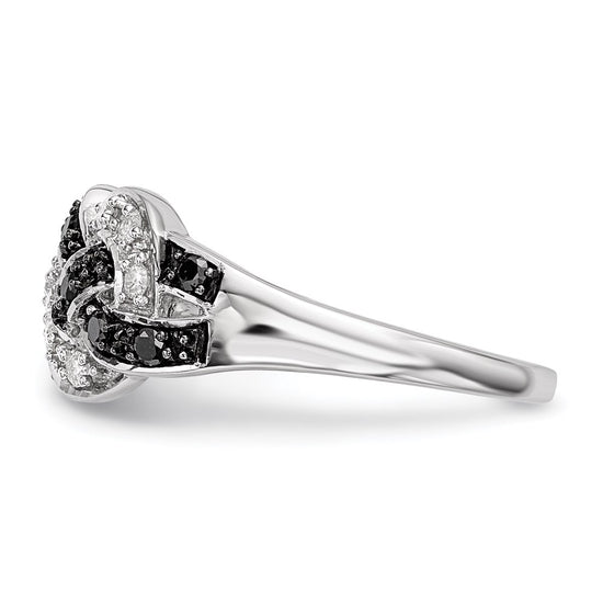 White Night Sterling Silver Rhodium-plated Black and White Diamond Intertwined Ring