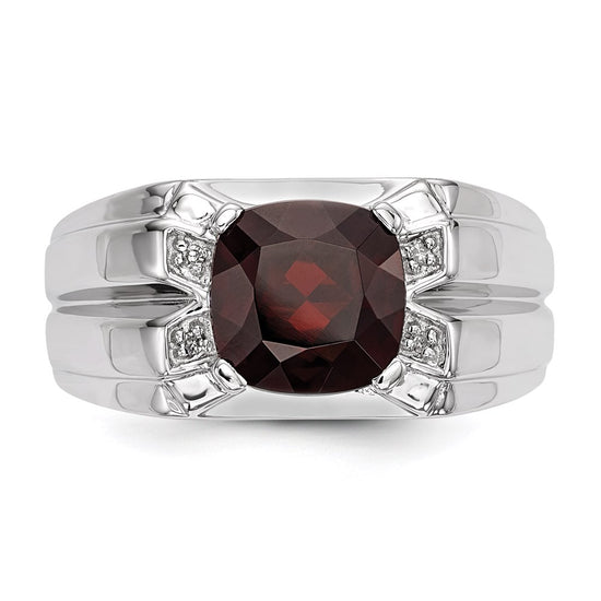 White Night Sterling Silver Rhodium-plated Garnet and Diamond Square Men's Ring