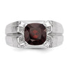White Night Sterling Silver Rhodium-plated Garnet and Diamond Square Men's Ring