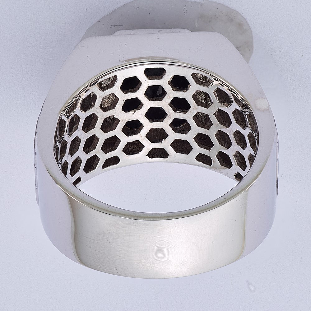 White Night Sterling Silver Black Rhodium-plated Diamond and Onyx Square Men's Ring