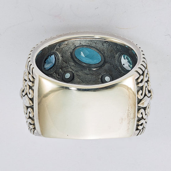 Sterling Silver RH-plated w/14k Gold and Blue Topaz Fancy Ring