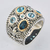 Sterling Silver RH-plated w/14k Gold and Blue Topaz Fancy Ring