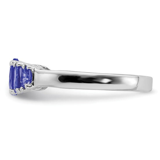Sterling Silver Rhodium 5-Stone Oval Tanzanite Ring