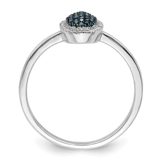 White Night Sterling Silver Rhodium-plated Blue Diamond Oval Ring