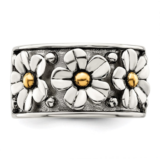 Sterling Silver Antiqued w/ 14k Gold Centers Daisy Ring