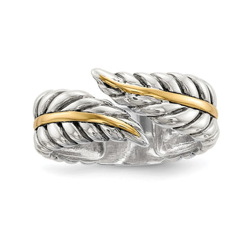 Sterling Silver w/14k Antiqued Leaves Bypass Ring