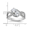 Sterling Silver Rhodium-plated CZ Two Stone Polished Ring