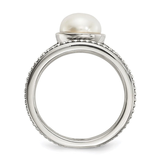 Sterling Silver w/14k Antiqued 8mm Button FWC Pearl Set of 3 Rings