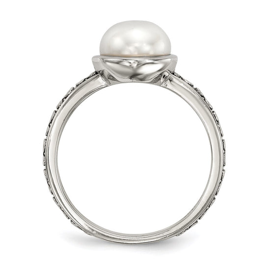Sterling Silver w/14k Antiqued 8mm Button FWC Pearl Set of 3 Rings