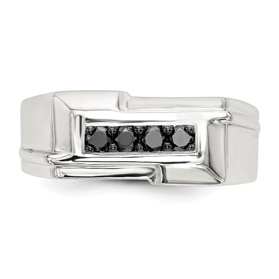 Sterling Silver Rhodium-plated Mens Black Diamond Polished Ring