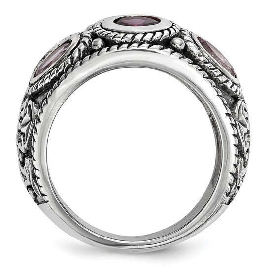 Sterling Silver Rhod w/14k Pink Qrtz Rhodolite GA & Pink Tourmaline Ring