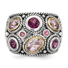 Sterling Silver Rhod w/14k Pink Qrtz Rhodolite GA & Pink Tourmaline Ring