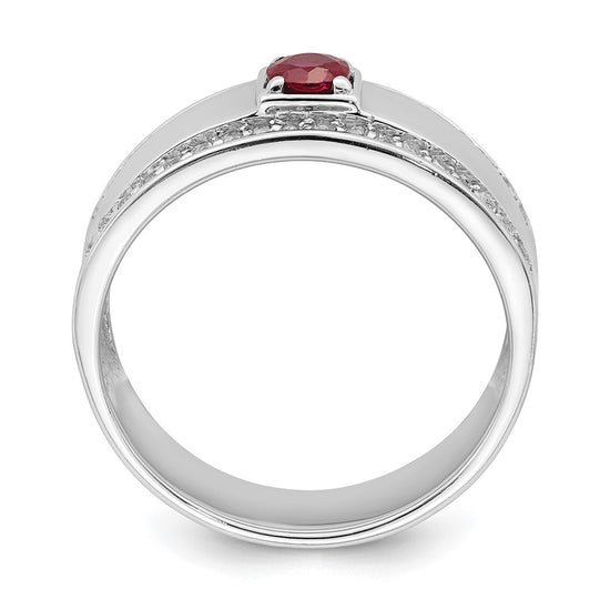 Sterling Silver Rhod-plated Men's African Ruby and White Topaz Ring